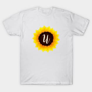 Floral Monogram U Bright Yellow Sunflower T-Shirt